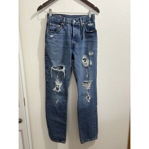 Levi's Distressed Jeans High Waist Straight Leg Denim Blue Women's W 24 L30